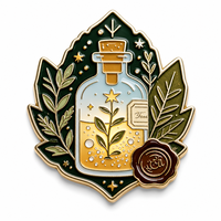 Broche personnalisée en émail « Potion Magique » – Bouteille d'apothicaire et feuille – Badge pour costume, blazer, cadeau