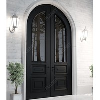 Porte d'entrée en fer forgé de haute qualité, populaire, avec des motifs ronds français sur le devant, des grilles de fenêtre et de porte en fer forgé