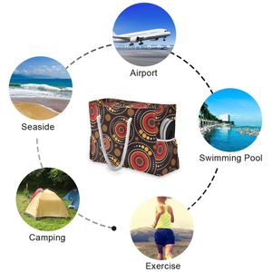 Bolso de Playa Grande de Nailon con Diseño de Arte Aborigen Australiano para Mujer, con Asas de Cuerda y Logotipo Personalizado - Product Image 3