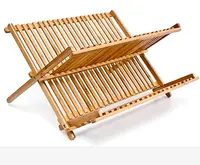 Escorredor de prato de bambu dobrável, para placas e copos como escorredor de louças e cesta de madeira