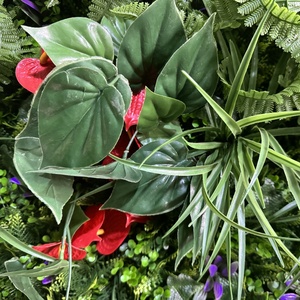 1m x 1m Anthurium Andraeanum Linden felci UV protette PE artificiale verde edera pannello della pianta parete - Product Image 4