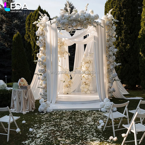 LEDA Wedding <b>Party</b> Decor Modern Outdoor Lawn Wedding Circular Wrought Iron Frame with White Fabric Draping <b>Backdrop</b> - Product Image 1