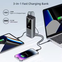 Batterie externe portable ultra-mince en alliage d'aluminium 20000 mAh avec logo personnalisé, charge rapide 100W PD100W pour téléphone et tablette