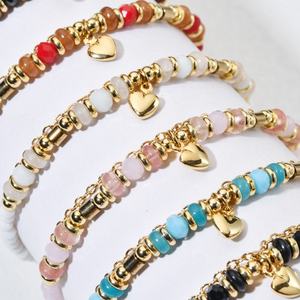 Женский двухслойный браслет из нержавеющей стали, браслеты, бусины, хрустальные персиковые, позолоченные, простые трансграничные взрывные конструкции - Product Image 2