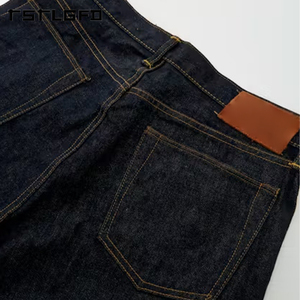 Cut And Sew Slim Fit Selvedge <b>Jeans</b> Deep Indigo Raw Japanese Denim Gold <b>Chain</b> Stitch Unwashed Heritage Premium <b>Jeans</b> - Product Image 3