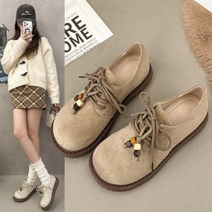 Chaussures Oxford à lacets perlées pour femmes, <span class=keywords><strong>mocassins</strong></span> à plateforme en daim à bout rond, chaussures Derby décontractées confortables à semelle épaisse pour le quotidien - Product Image 2