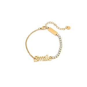 Smile Charm Bracelet Gold Plated Stainless Steel Fashion Jewelry for Women - Product Image 1
