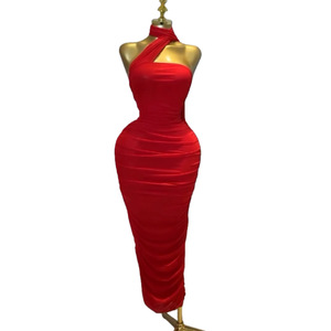 Abito midi <span class=keywords><strong>da</strong></span> donna con <span class=keywords><strong>scollo</strong></span> all'americana, drappeggiato, aderente, con spacco posteriore, per feste ed eventi formali - Sehe Fashion - Product Image 1