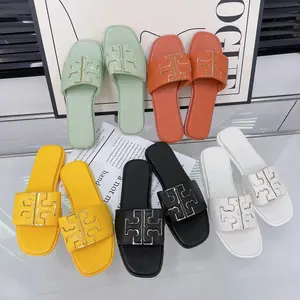 women Beach Designer Sandals Slippers Summer High Quality Leather Flat Sandals non-slip soft Slippers for women and ladies