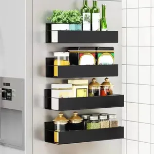 Étagère de rangement magnétique pour épices, noire, type sur pied, pour la cuisine, le réfrigérateur et le four, en métal durable - Product Image 6