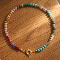 Collier en pierres naturelles multicolores, perles rondes, avec fermoir doré noué, bijou cadeau pour femme
