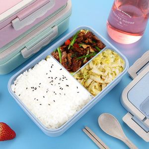 Boîte à bento micro-ondable avec poignée, 3 compartiments, récipient alimentaire rectangulaire divisé, boîte à lunch en paille de blé - Product Image 5