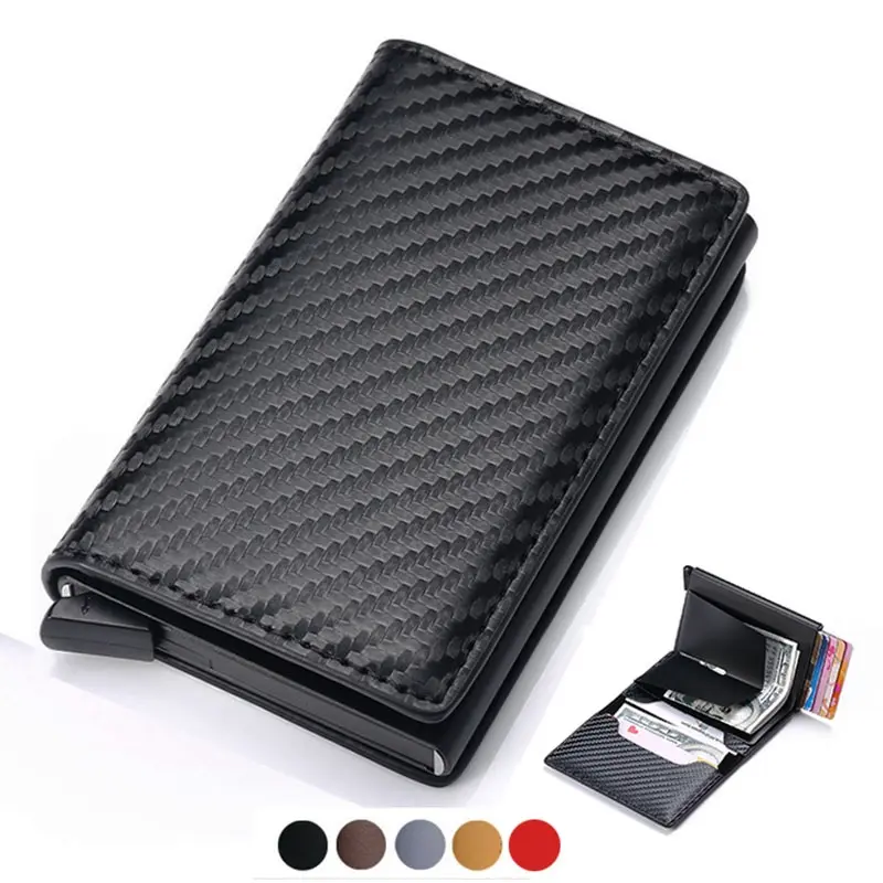 Porta carte di credito in fibra di carbonio portafogli da uomo marca Rfid nero Magic trigd pelle sottile Mini portafoglio portamonete borsa da uomo