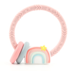 Cầu Vồng Silicone bé mọc răng vòng macrame đồ chơi mềm với rattle cho Nursery - Product Image 2