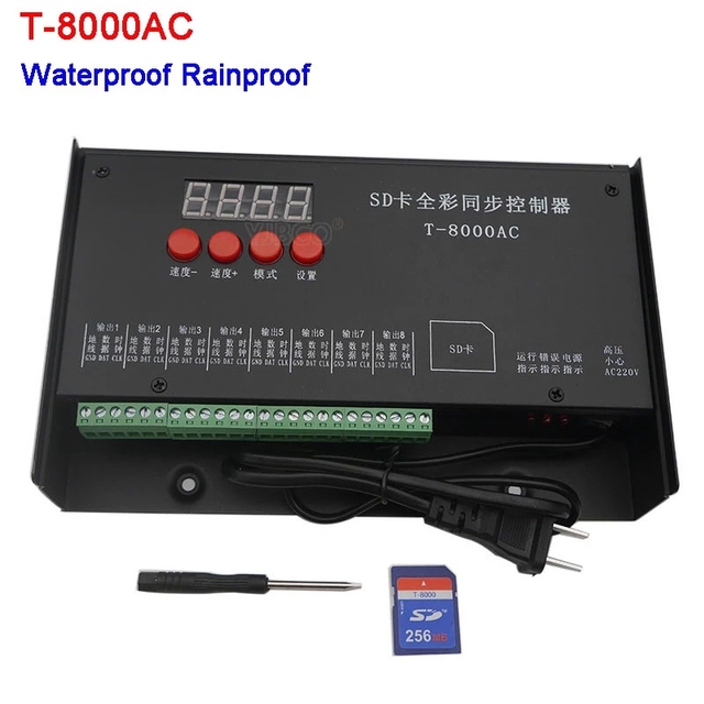 AC110 220V T-8000AC SD Card 8192 Pixels Led Controller for WS2801 WS2811 LPD8806 Waterproof Rainproof Controller