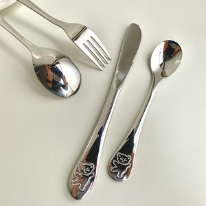 304 Stainless Steel Bear Cutlery Set 4 Pieces Cartoon Style <b>Kids</b> <b>Dining</b> Spoon Fork Knife Food Grade - Product Image 3