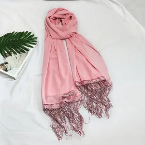 Wholesale Paillette Tassel Chiffon Scarf Hijab For Muslim Women Shawls Scarves with shimmery tassel chiffon scarf