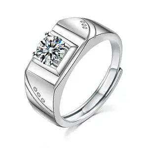 奢华男士结婚戒指Gra证书VVS1 1ct辉煌圆形钻石硅石S925纯银精品珠宝