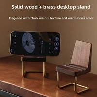 CJH Creative Cute Style Business Gift Desktop Ornament Solid Wood Brass Phone Stand Tablet Holder Small Stool Chair