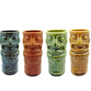 Tiki Mugs Ceramic Bar Kính Đồ Uống Florida Gói Lưu Niệm Của Totems, Bộ 4