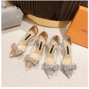 Chaussures à talons hauts pour femmes, de luxe, de qualité supérieure, pour mariage, sexy, à la mode, avec nœud et strass, très vendues - Product Image 4