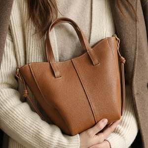 Genuine Leather Bucket Bag for Women Luxury Pebbled Leather Tote Handbag Daily Work Travel Shoulder Bag Casual Top Handle Purse - Product Image 1