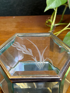 Luxury Hexagon Etched Glass Jewelry <b>Box</b> Metal <b>Frame</b> Floral Engraved Decorative Trinket Storage Customizable Size Color Vintage - Product Image 3