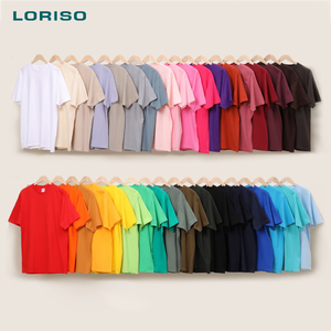 200g di cotone pettinato tinta unita a maniche corte t-shirt Oversize popolare <span class=keywords><strong>abbigliamento</strong></span> stile moda da uomo ampio - Product Image 2