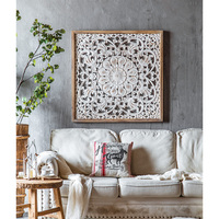 Vintage qualité dernières conceptions décoration murale en bois massif sculpture à la main carré Art mural pour la décoration de chambre et de bureau