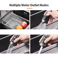 Évier de cuisine moderne noir à cuve unique avec robinet, design cascade multifonction, en acier inoxydable 304 monobloc