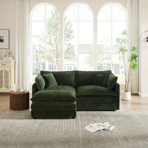 Canapé 2 places en tissu moderne et confortable, en chenille verte, avec ottoman, pour salon - Product Image 2