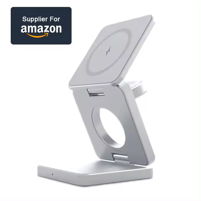 Magnetic Foldable 3-in-1 Wireless Charger, 15W Fast Charging Stand for iPhone, iWatch, AirPods, Travel & Desktop