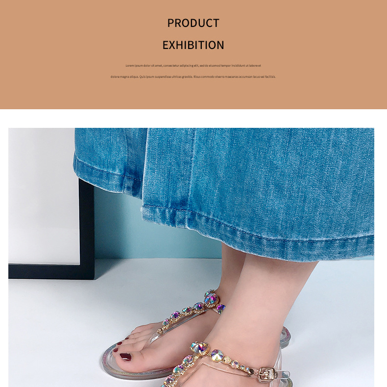 Summer Jelly Shoes Female Jelly Sandals Cross-border PVC Flat Beach Crystal Sandals