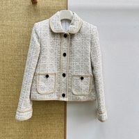 Veste Courte en Tweed Tissé à Carreaux pour Femme, Col Rabattu, Manches Longues, Boutons Élégants, Poches, Vêtement d'Extérieur de Haute Qualité Lyt26819143