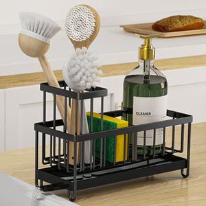 Rustproof 304 Stainless Steel <b>Kitchen</b> Sink Caddy Dish Organizer <b>Shelf</b> Sponge Holder with High Brush Holder - Product Image 6