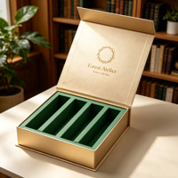 Boîte cadeau magnétique champagne, logo couronne dorée, insert en mousse découpée à 4 rainures, boîte pliable pour emballage cadeau de bouteille