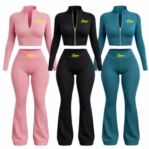 Set Yoga con Giacca con Zip e Pantaloni a Zampa Personalizzati, Completo da Palestra Y2k Streetwear, Abbigliamento Sportivo e Fitness, Set 2 Pezzi per Donna, Abbigliamento Casual - Product Image 1