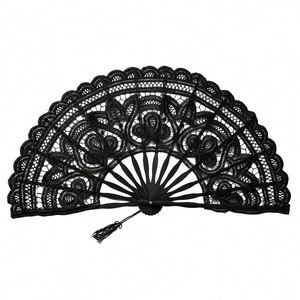 Éventail pliant portable en bambou personnalisé pour demoiselles d'honneur, souvenir de mariage noir avec motif peint pour festivals ou cadeaux - Product Image 1