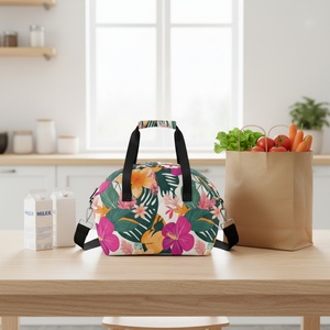 Sac à déjeuner personnalisé hawaïen à fleurs tropicales avec fermeture éclair, sacs isothermes réutilisables pour le travail, le bureau, les voyages, l'école, les pique-niques - Product Image 1