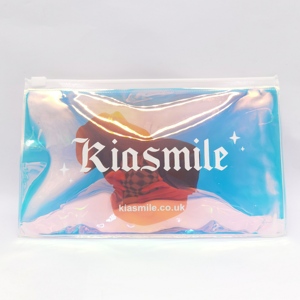 Pochette zippée holographique en PVC plastique avec logo personnalisé pour cosmétiques, maquillage, soins de la peau, cils, emballage - Product Image 2