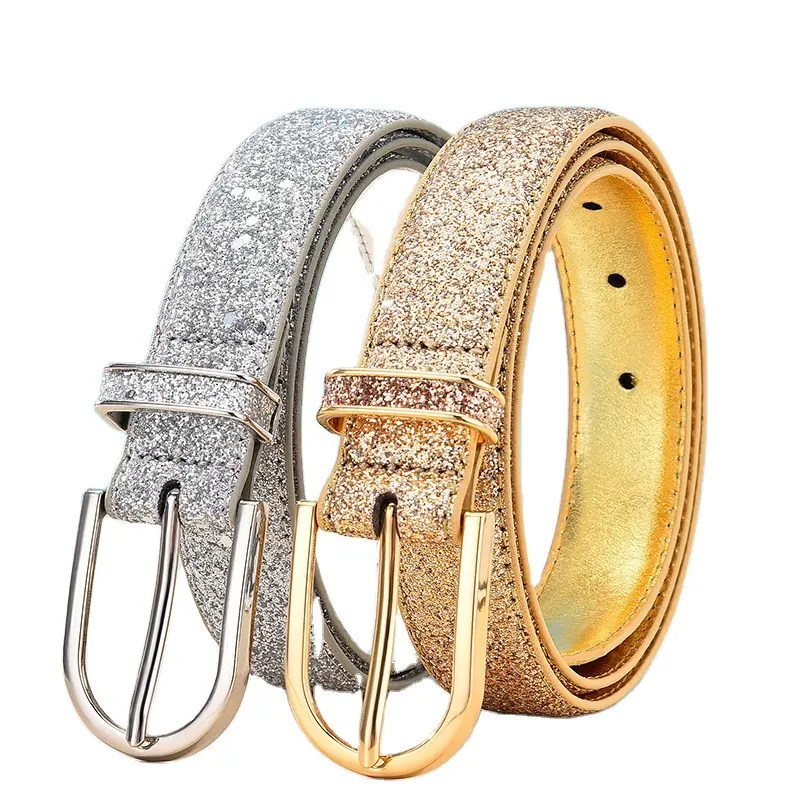 Fashion Women's Belts Versatile Korean Gold Imitation Leather Decoration PU Leather Glitter Belt