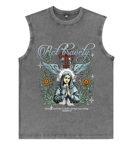 Chaleco Oversize Lavado con Gráficos de <span class=keywords><strong>Flores</strong></span>, Palomas, Oración, María y Cruz, Estilo Retro Gótico Streetwear, Act Bravely, Top Hip Hop para Hombre, Almacén de EE. UU. - Product Image 6
