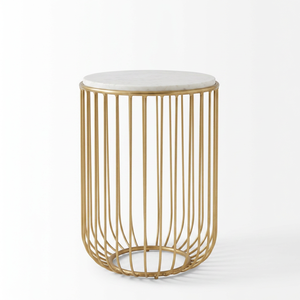 AK Brass Customized Round Metal Coffee <b>Table</b> In Gold Finished With Top <b>White</b> Marble For Office Furniture / Home Furniture - Product Image 4