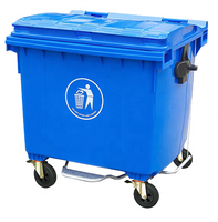 Poubelles mobiles à roulettes de 1100 litres HDPE, poubelles d'extérieur