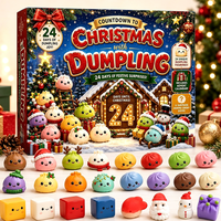 Calendrier de l'Avent de Noël 24 pièces : Jouets anti-stress TPR souple en forme de raviolis de Noël variés – 24 surprises de fêtes