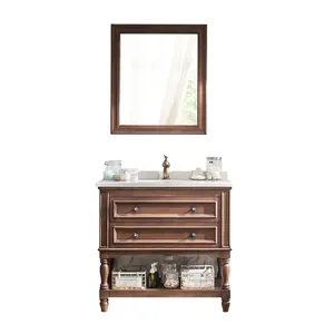 Floor-standing wash basin American pastoral oak marble countertops bathroom cabinet