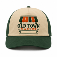 Casquette 5 panneaux à calotte basse, style urbain, avec étiquette tissée personnalisée en polyester/coton, pour les vendeurs de marché, faible MOQ et échantillonnage rapide