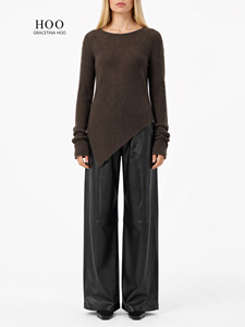 Pull en <span class=keywords><strong>laine</strong></span> texturé à col asymétrique de style coréen pour femme, couleur unie, style décontracté, automne - Product Image 1