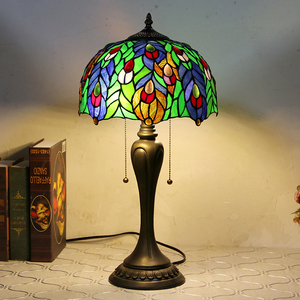 LongHuiJing 12Inch Stained Glass <strong>Table</strong> Lamp Resin Pedestal Base E26E27 Socket Flowers Mission Beaded Lampshade Factory Wholesale - Product Image 2