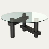 Table basse ronde minimaliste en verre avec base en bois massif pour petit appartement, salon, gain de place, mobilier de maison